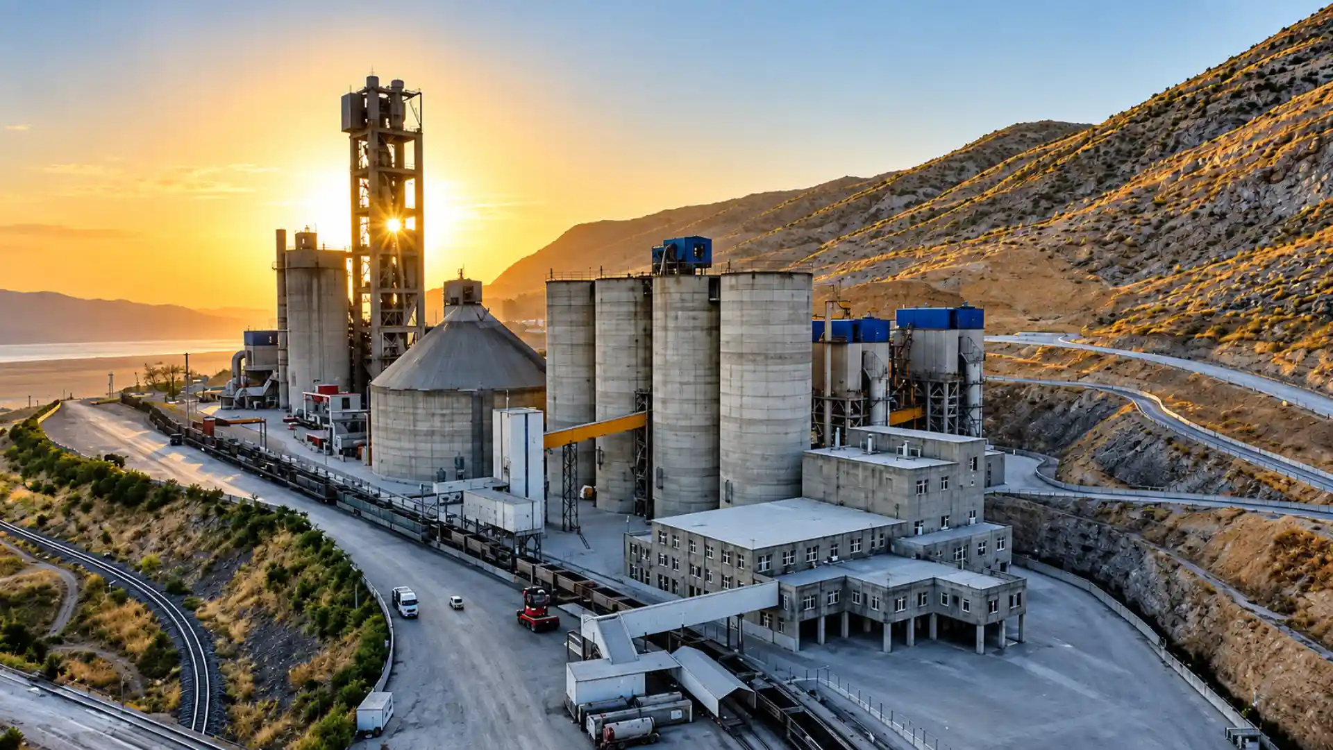 Large-scale industrial facility working at night
