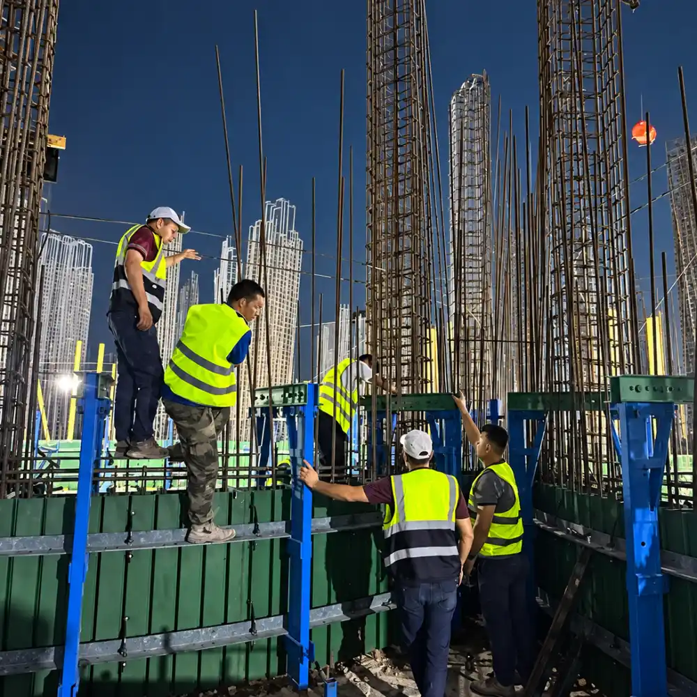 Slipform construction of nine-cell reinforced-concrete grain silos in Algeria