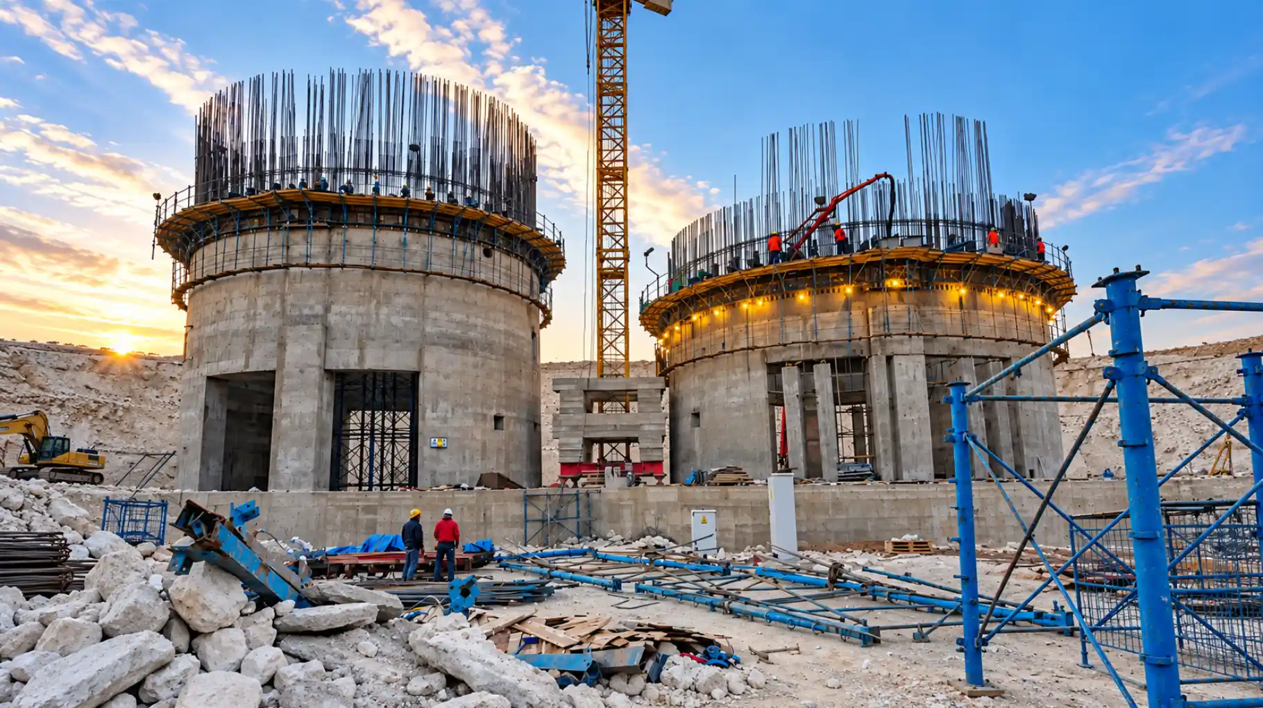 Twin reinforced-concrete silos under slipform construction at the Ilgın cement plant