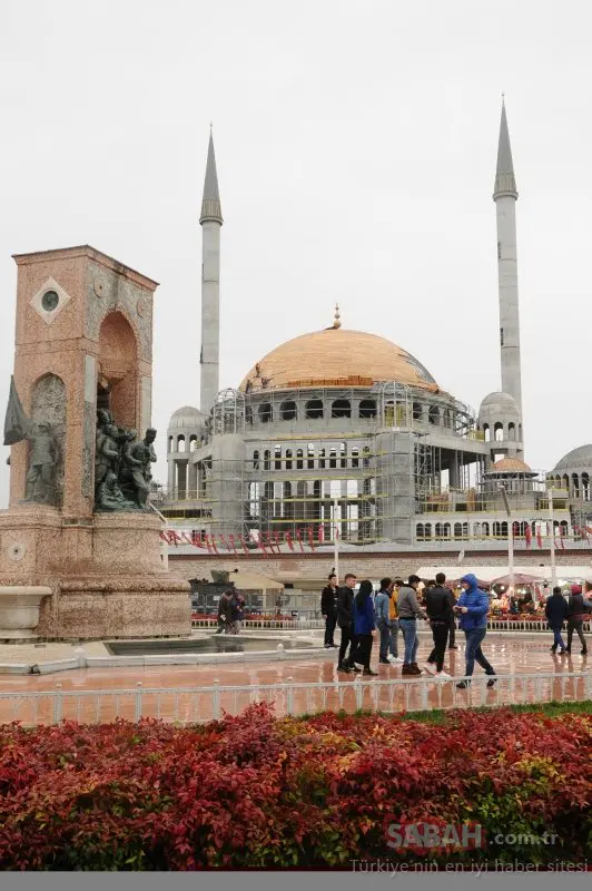 Taksim Mosque dome and minarets under construction in Taksim Square, Istanbul