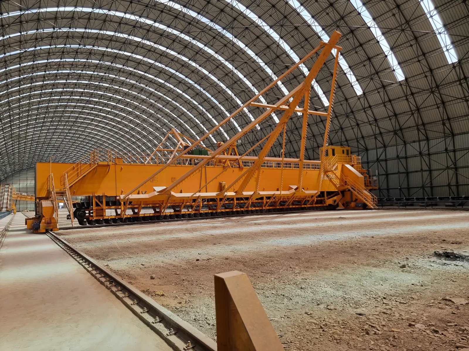 Raw-material storage hall at the Jizzakh cement plant, Uzbekistan