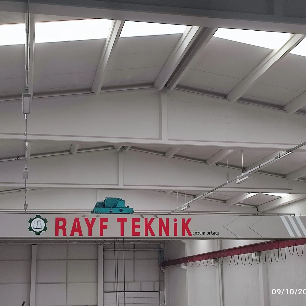 Close-up detail of an overhead crane